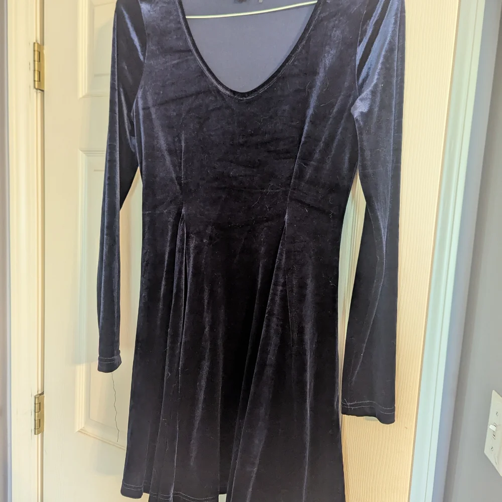 Blue Velvet Long sleeve Skater Dress - Picture 1 of 6